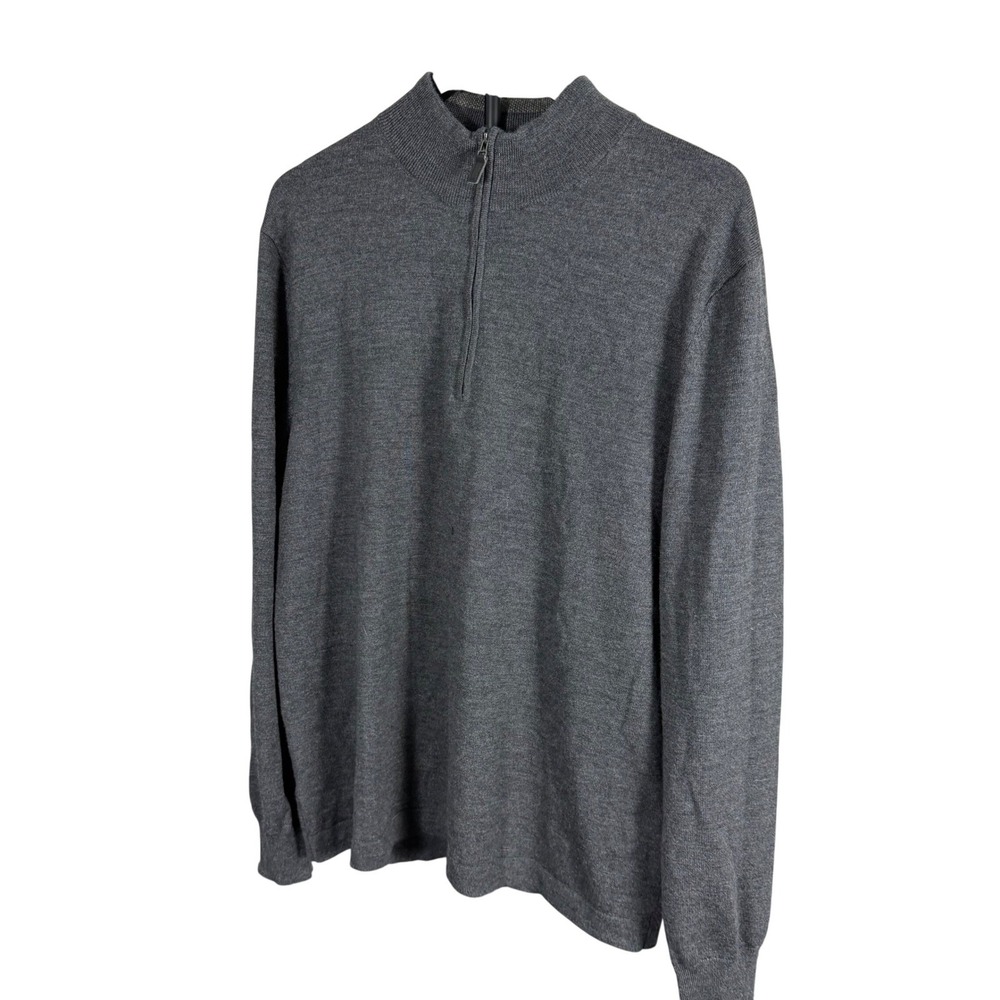 Jos A Bank Traveler Mens XL Charcoal Gray 100% Merino Wool Quarter Zip Sweater
